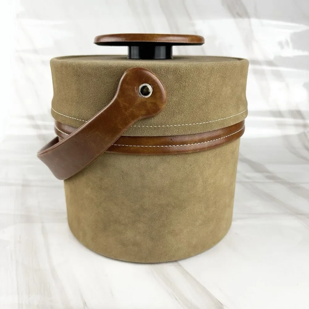 Vintage MCM Elmar Mfg Ice Bucket Brown Faux Suede & Vinyl